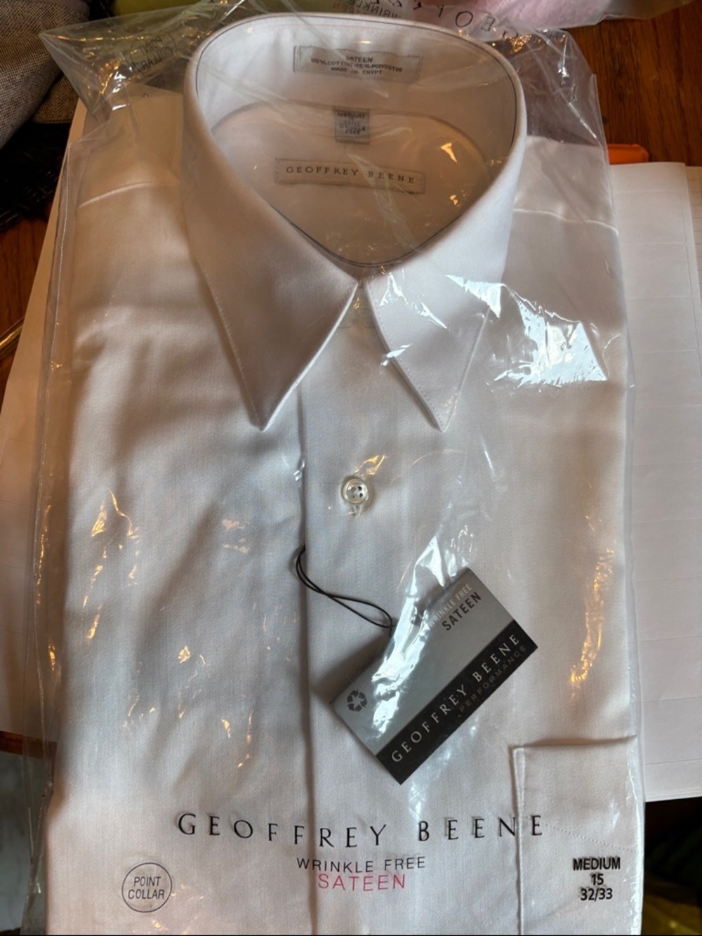 Geoffrey Beene White Sateen Dress Shirt - Point Collar